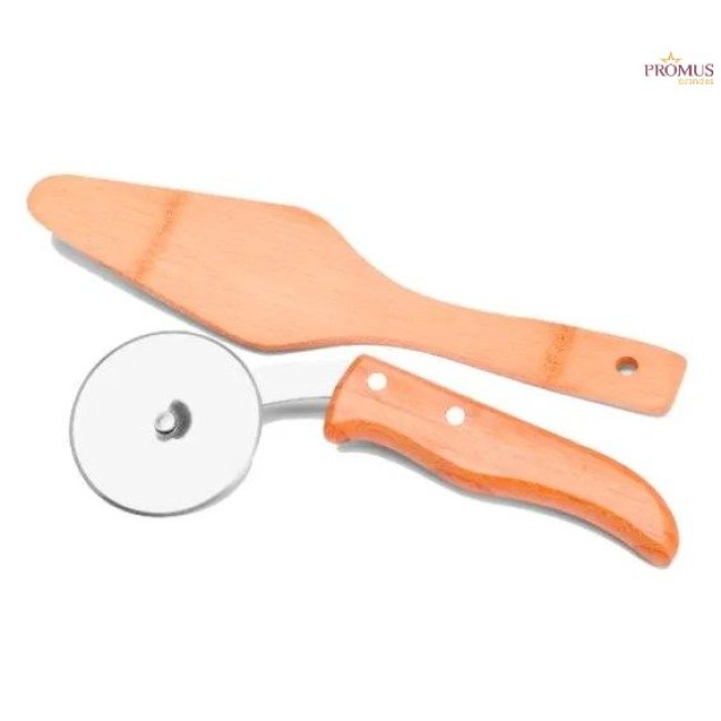 Cortador de Pizza Inox/ Bambu C/ Espátula Personalizado - H3499
