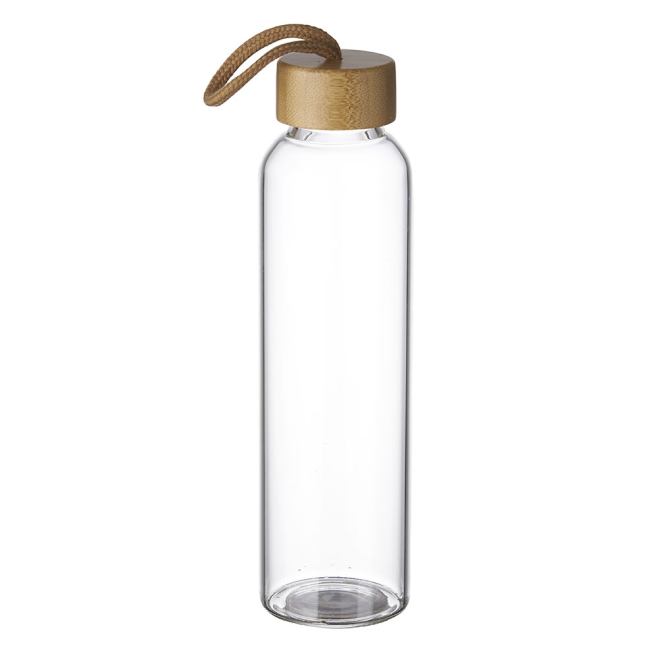 Garrafa De Vidro 600ml Com Tampa de Bambu Personalizado H2057