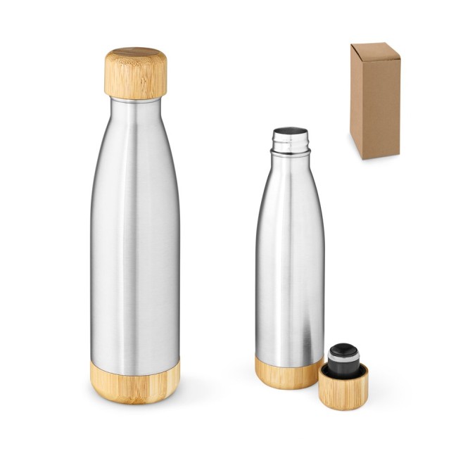 Garrafa em Aço Inox com Tampa em Bambu 800mL Personalizada - H940337 