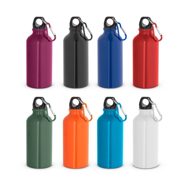 Garrafa esportiva em alumínio e acabamento brilhante com mosquetão 400ml H940297
