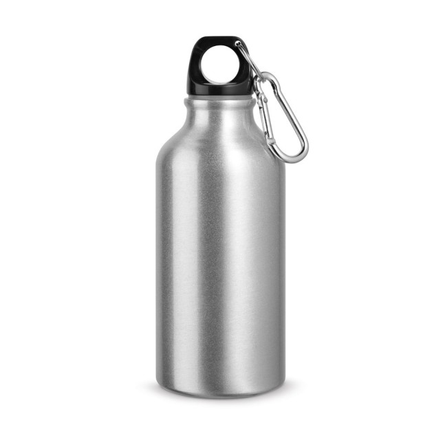 Garrafa esportiva em alumínio e acabamento metálico com mosquetão 400ml H540601