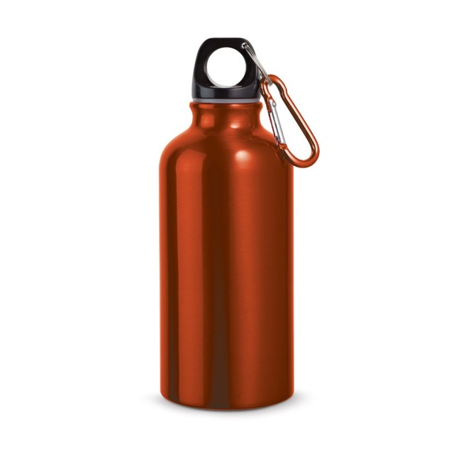Garrafa esportiva em alumínio e acabamento metálico com mosquetão 400ml H540601