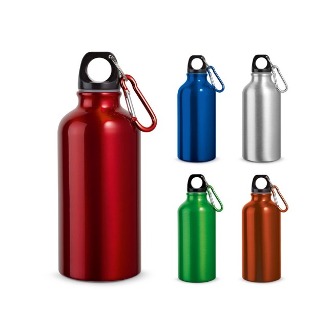 Garrafa esportiva em alumínio e acabamento metálico com mosquetão 400ml H540601