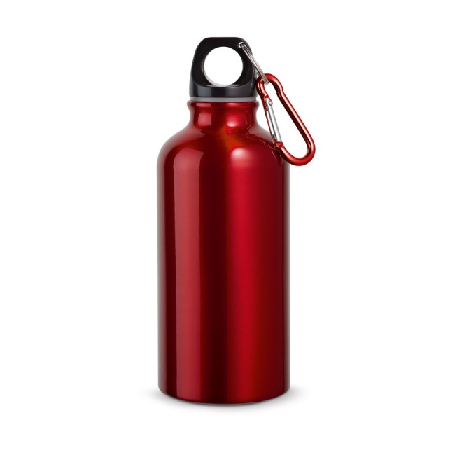 Garrafa esportiva em alumínio e acabamento metálico com mosquetão 400ml H540601