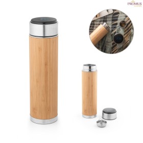 Garrafa Térmica em Aço Inox e Bambu com Termômetro Digital 430 mL Personalizada H940296