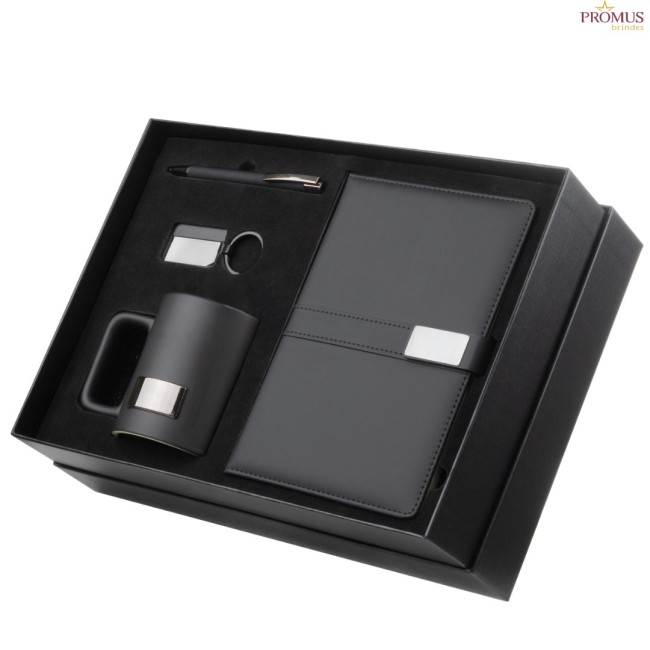 Kit Escritório Caderno, Caneca e Caneta Metálica Personalizado - H3940