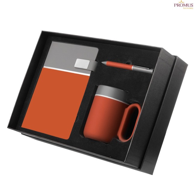 Kit Escritório Caderno, Caneca e Caneta Metálica Personalizado - H3959