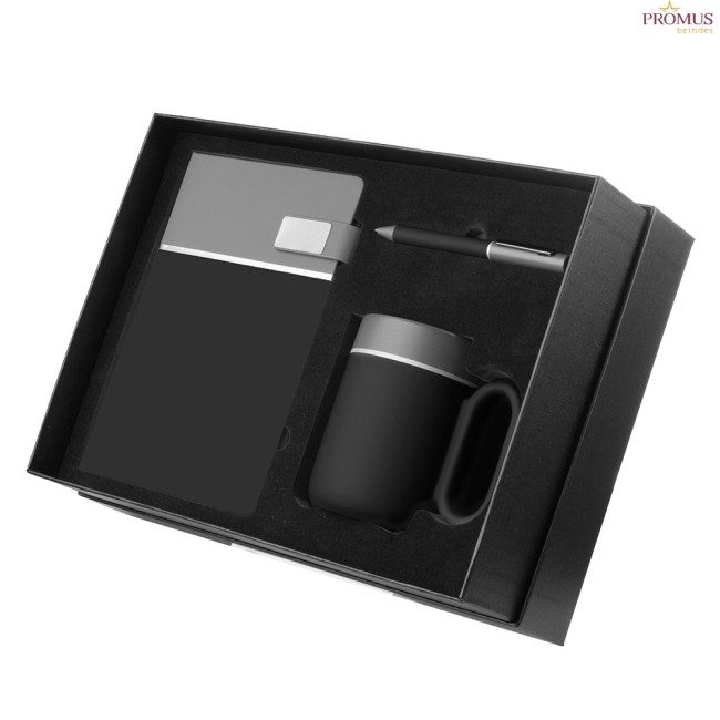Kit Escritório Caderno, Caneca e Caneta Metálica Personalizado - H3959