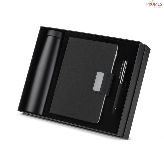 Kit Escritório Caderno, garrafa e Caneta Metálica Personalizado - H3328