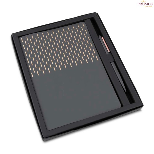 Kit Escritório Capa em PU e Caneta Metálica Personalizado - H3323