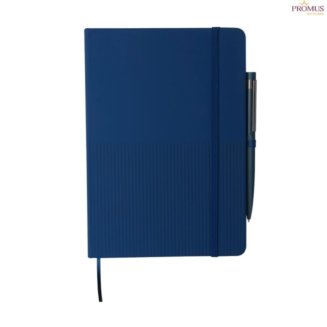Kit Escritório Contendo, Caderno A5 Com Elástico e Caneta Metálica Personalizado - H3955