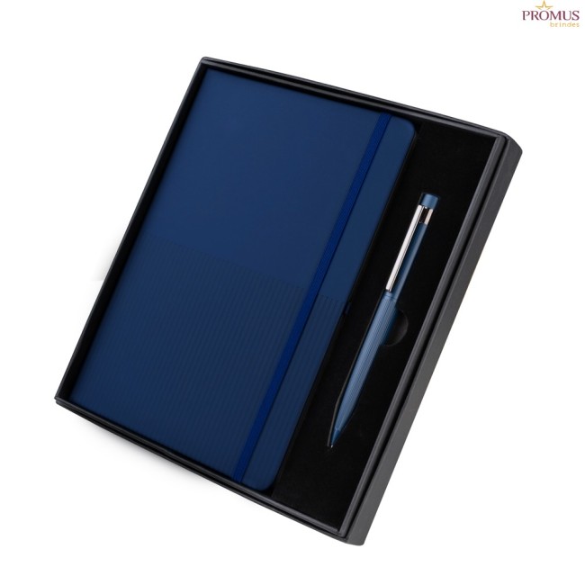 Kit Escritório Contendo, Caderno A5 Com Elástico e Caneta Metálica Personalizado - H3955