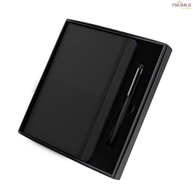 Kit Escritório Contendo, Caderno A5 Com Elástico e Caneta Metálica Personalizado - H3955
