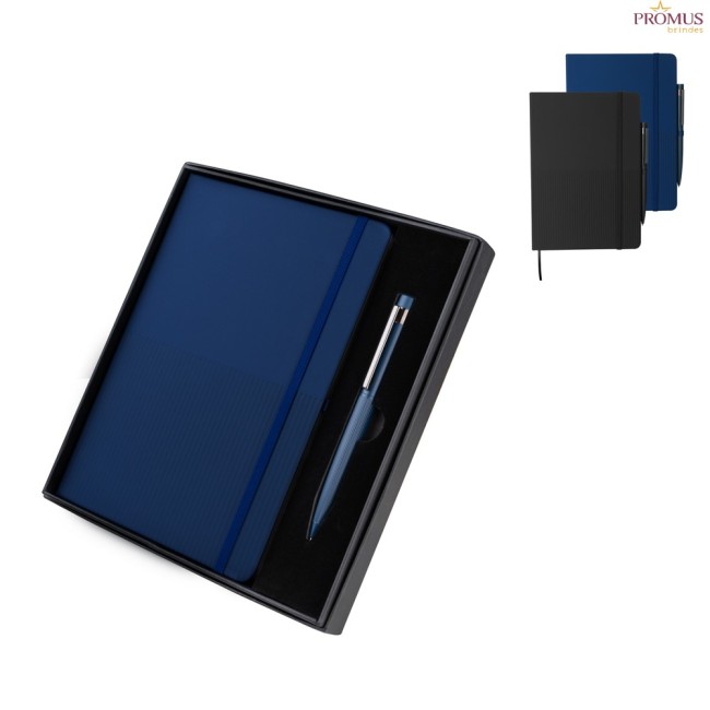 Kit Escritório Contendo, Caderno A5 Com Elástico e Caneta Metálica Personalizado - H3955
