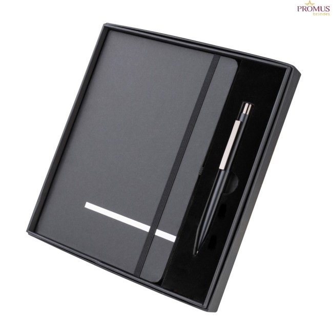 Kit Escritório Tamanho A5 com Capa Dura e Caneta Metal Personalizado - H3968