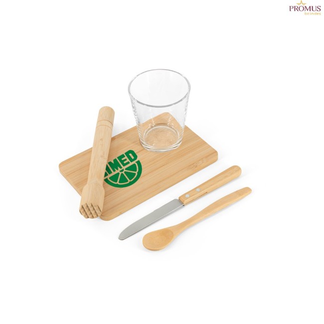 Kit para Caipirinha 5 Peças em Bambu e Vidro Personalizado H940435