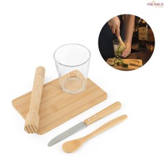 Kit para Caipirinha 5 Peças em Bambu e Vidro Personalizado H940435