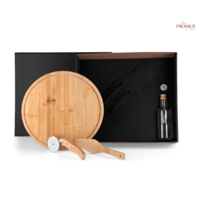 Kit Pizza com Garrafa - Bambu/ Inox/ Vidro C/ 4 Peças - H3501