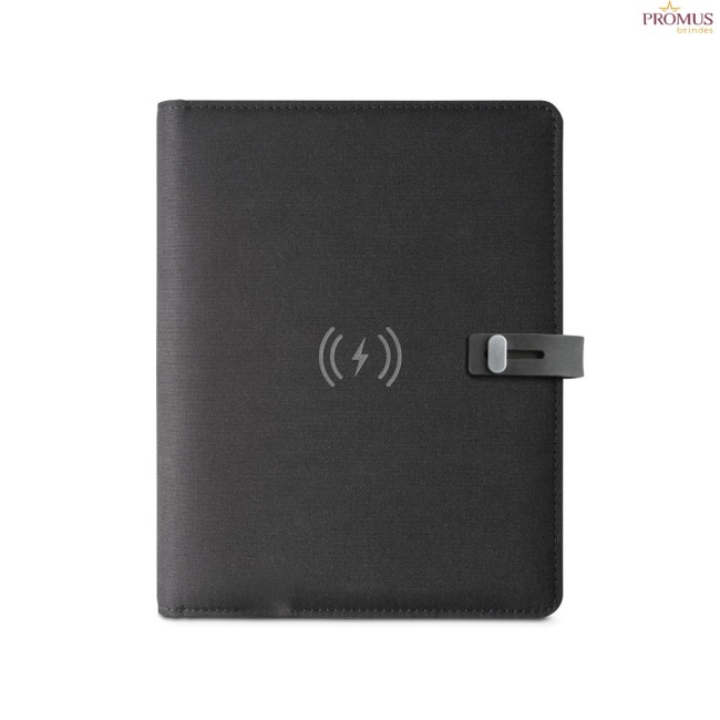Pasta A5 em Poliéster Reciclado com Carregador por Indução 5.000 mAh Personalizada H530581