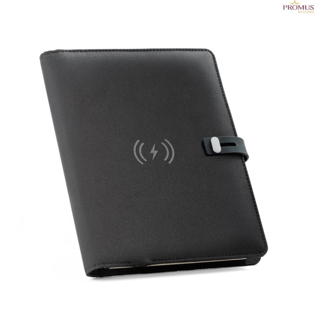 Pasta A5 em Poliéster Reciclado com Carregador por Indução 5.000 mAh Personalizada H530581