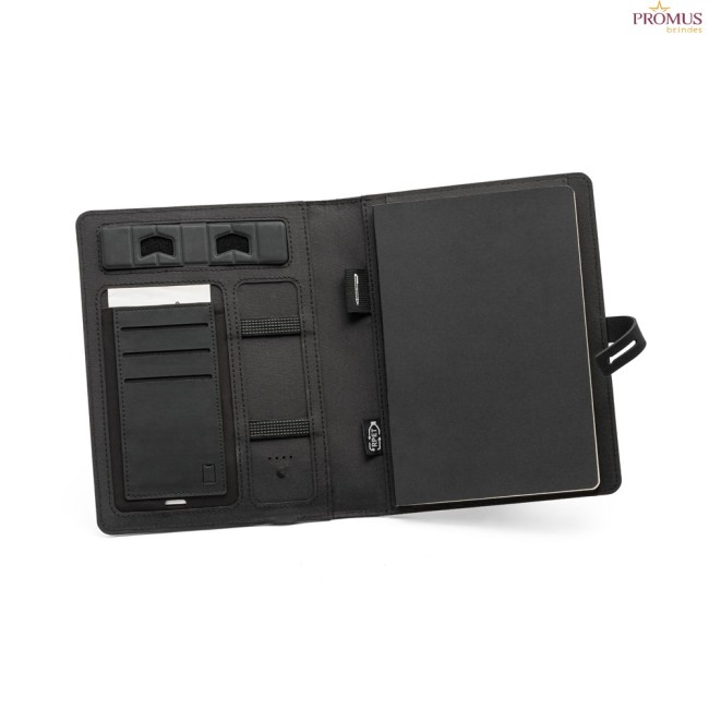 Pasta A5 em Poliéster Reciclado com Carregador por Indução 5.000 mAh Personalizada H530581