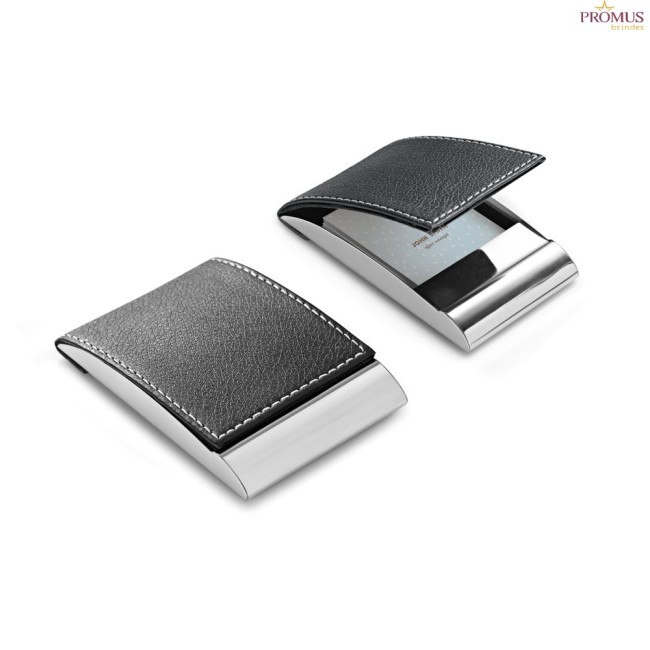 Porta-Cartões Executivo em Metal e Couro Sintético Personalizado H930308