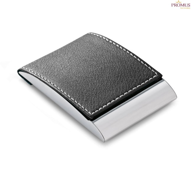 Porta-Cartões Executivo em Metal e Couro Sintético Personalizado H930308