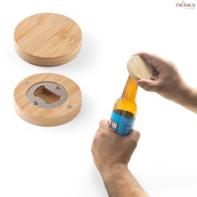 Porta-Copos em Bambu com Abridor e Ímã Personalizado H940573