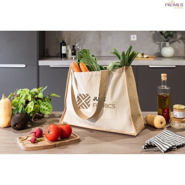 Sacola Ecobag em Canvas e Juta Laminada Natural Personalizada H920538