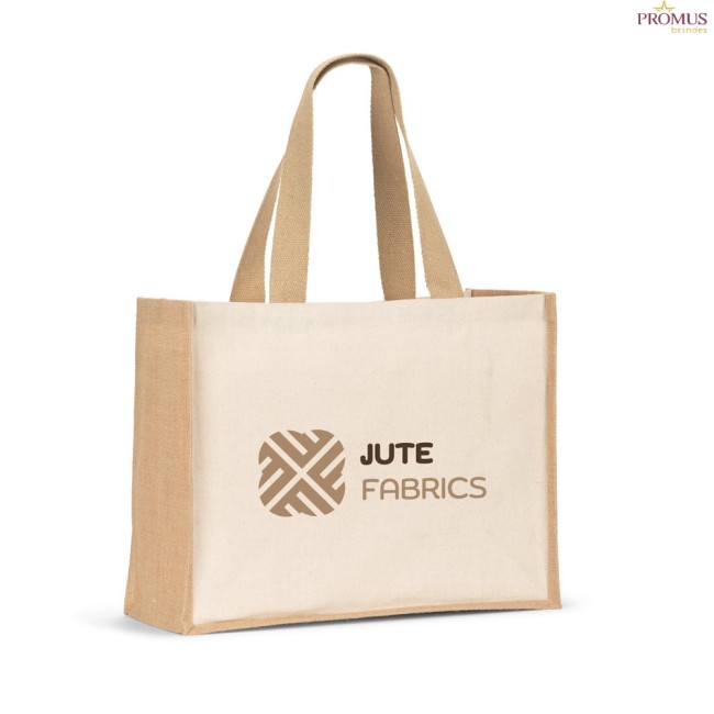 Sacola Ecobag em Canvas e Juta Laminada Natural Personalizada H920538