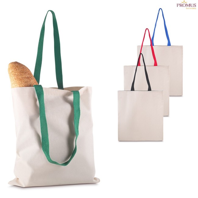 Sacola em Algodão 140g/m² com Alça Colorida Personalizada H3190