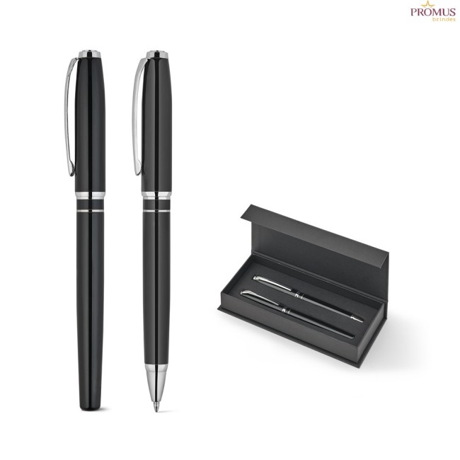 Set Premium de Canetas Esferográfica e Roller em Cobre e Inox Personalizado H910992