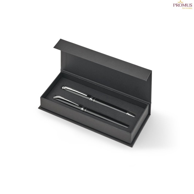 Set Premium de Canetas Esferográfica e Roller em Cobre e Inox Personalizado H910992
