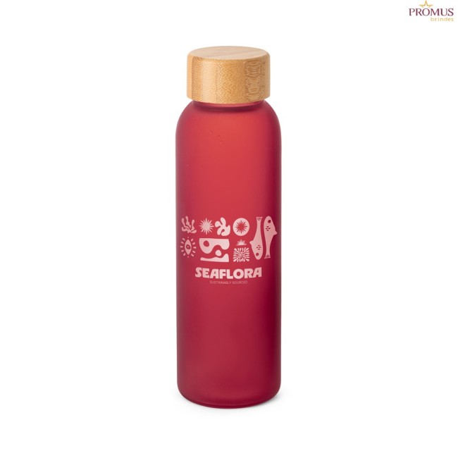 Squeeze em Vidro Fosco 520 mL com Tampa em Bambu Personalizado H940397