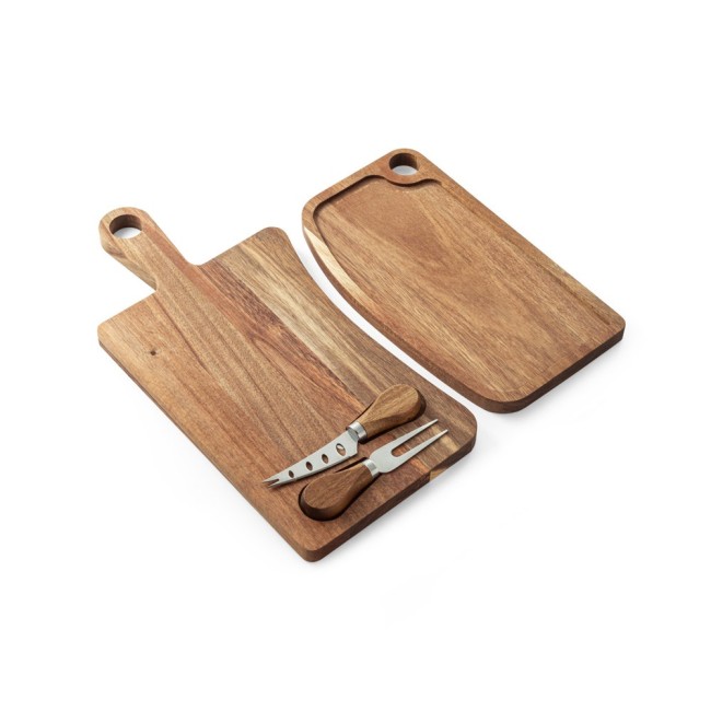 Tábua de Queijos em Madeira de Acácia com 2 Utensílios em Madeira de Acácia e Aço Inox Personalizada H540293