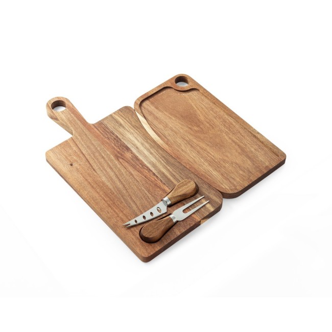 Tábua de Queijos em Madeira de Acácia com 2 Utensílios em Madeira de Acácia e Aço Inox Personalizada H540293