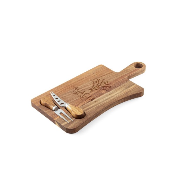 Tábua de Queijos em Madeira de Acácia com 2 Utensílios em Madeira de Acácia e Aço Inox Personalizada H540293