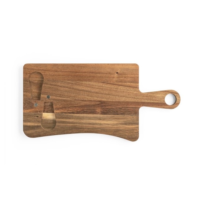 Tábua de Queijos em Madeira de Acácia com 2 Utensílios em Madeira de Acácia e Aço Inox Personalizada H540293