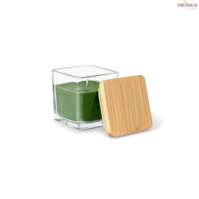 Vela Aromática 50 g em Copo de Vidro com Tampa de Bambu Personalizada H950096