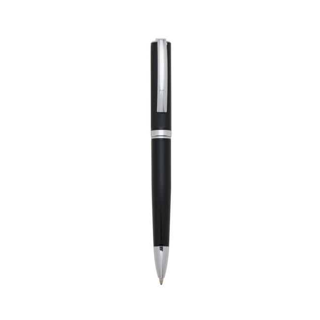Caneta metal preta texturizada com detalhes prata ersonalizada para Brindes H1566