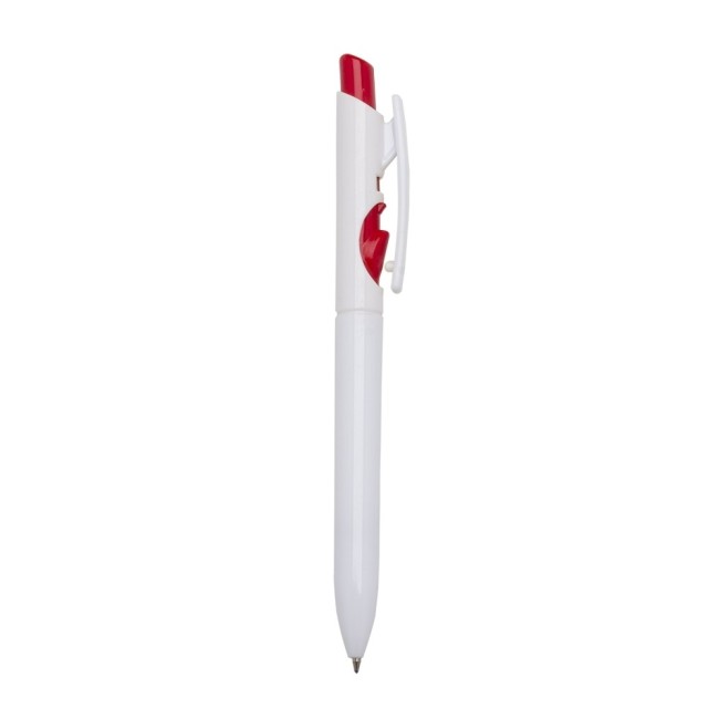 Caneta pvc corpo branco com detalhes no acionador e destravador colorido Personalizada para Brindes H1515