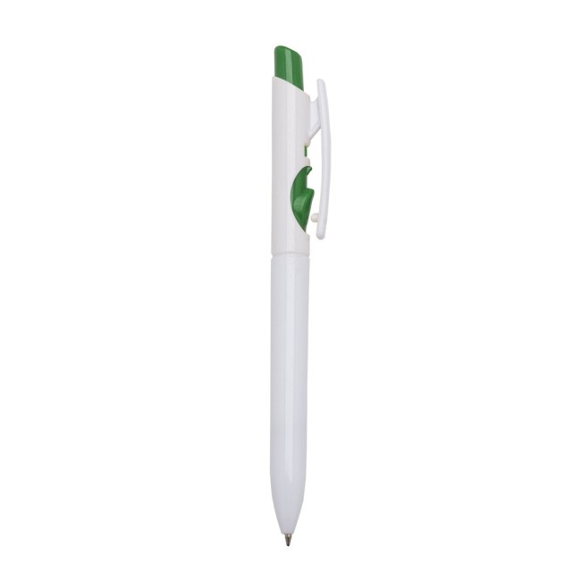 Caneta pvc corpo branco com detalhes no acionador e destravador colorido Personalizada para Brindes H1515