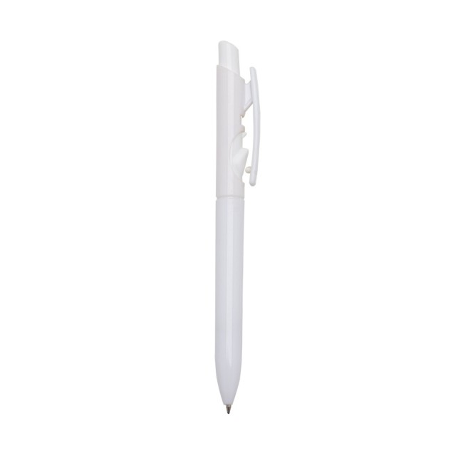 Caneta pvc corpo branco com detalhes no acionador e destravador colorido Personalizada para Brindes H1515