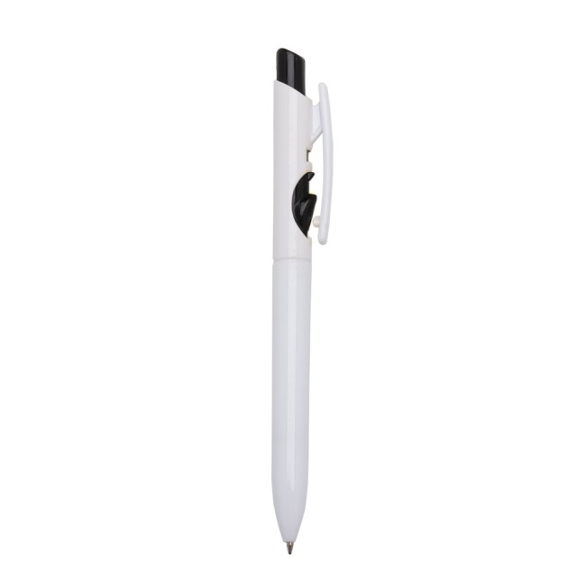 Caneta pvc corpo branco com detalhes no acionador e destravador colorido Personalizada para Brindes H1515