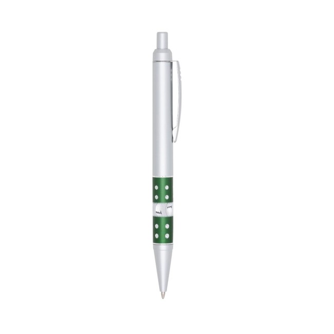Caneta pvc inteira prata com detalhes inferiores coloridos Personalizada para Brindes H1392