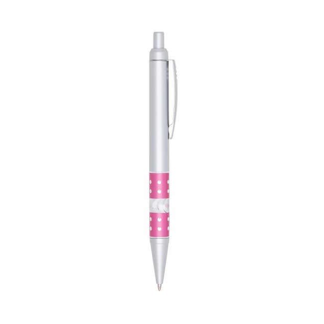 Caneta pvc inteira prata com detalhes inferiores coloridos Personalizada para Brindes H1392