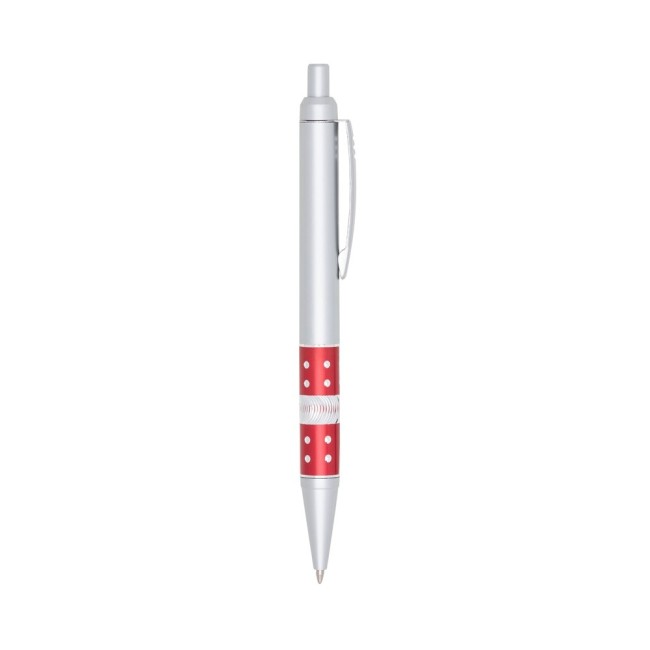 Caneta pvc inteira prata com detalhes inferiores coloridos Personalizada para Brindes H1392