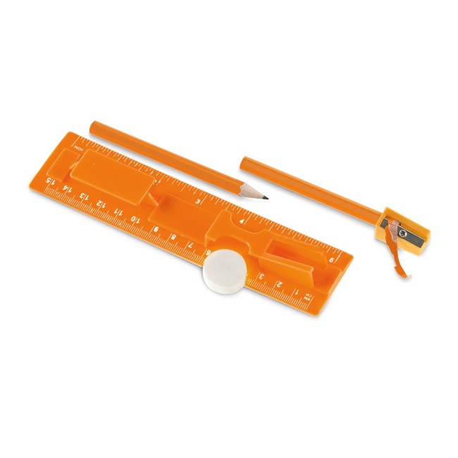 Kit de escrita com Régua, Mini Lápis, Apontador e Borracha Personalizado H93566