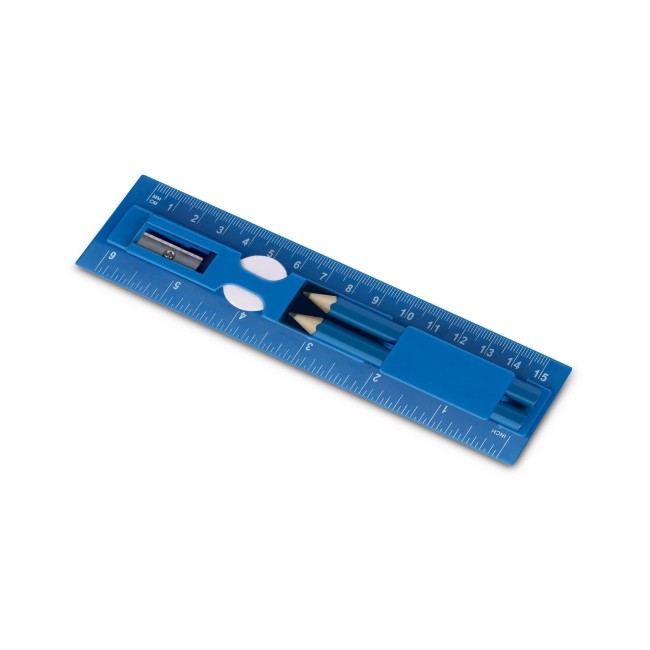 Kit de escrita com Régua, Mini Lápis, Apontador e Borracha Personalizado H93566