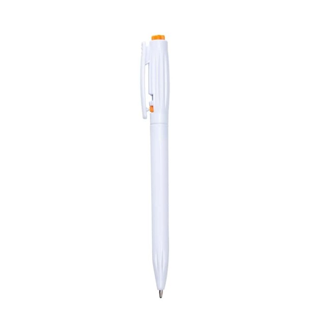 Caneta pvc branca com detalhe colorido Personalizada para Brindes H1641